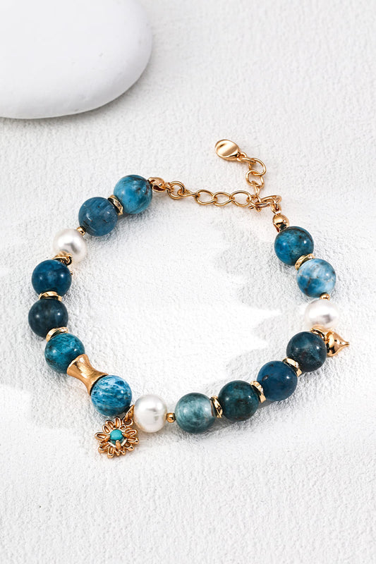 925-Silver-Vintage-Azurite-Beaded-Charm-Bracelet