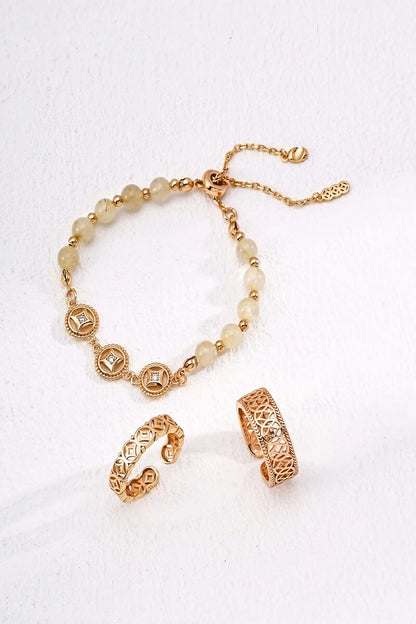 925-Silver-Vintage-Pearl-Bracelet-Gold-Coin-Ring