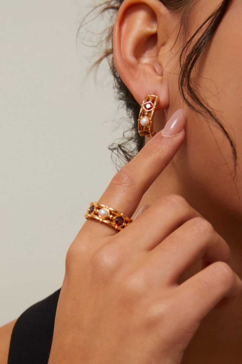 925-Sterling-Silver-Rings-Pearl-And-Red-Zirconia