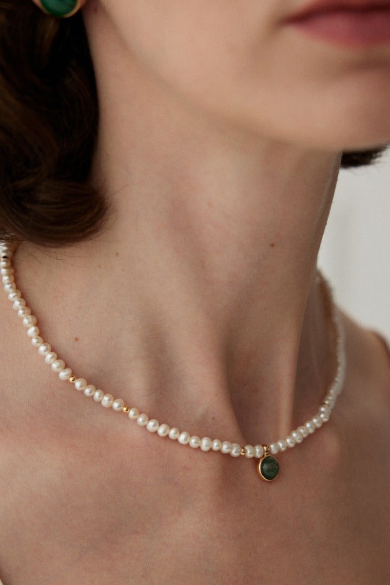 Charm-Necklace-Moss-Agate-Pearl