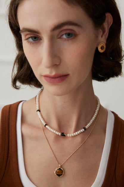 Gold Charm Necklace Lava Textured Pendant