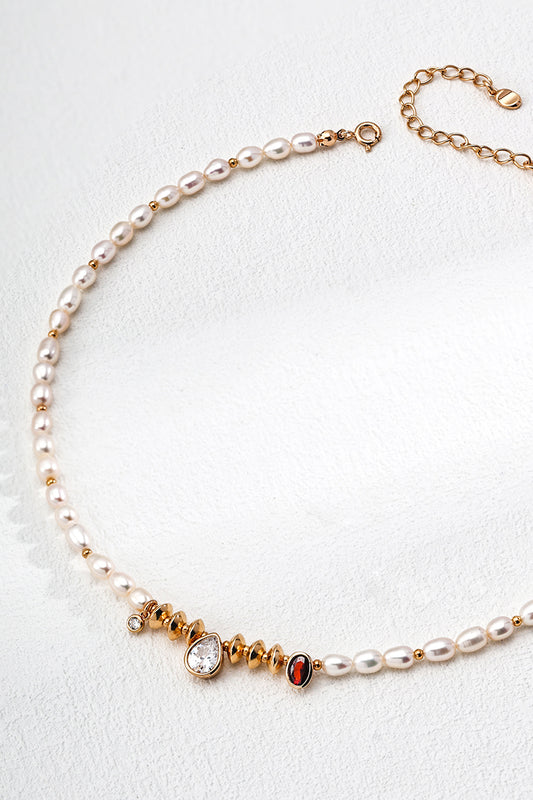 Seed-Pearl-Strand-Necklace-Gold-Finished-Zircon